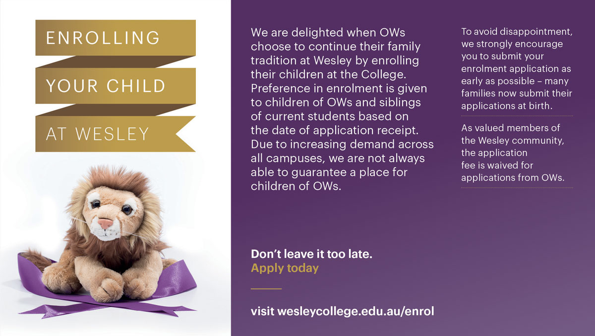 Enrolling your child at Wesley advertisement