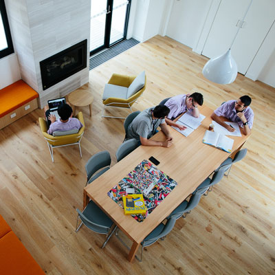 Aerial view of student studying in a modern communal area